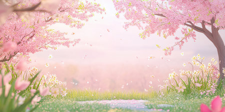 Cherry blossom background. Spring flower background with spring flowers.の素材
