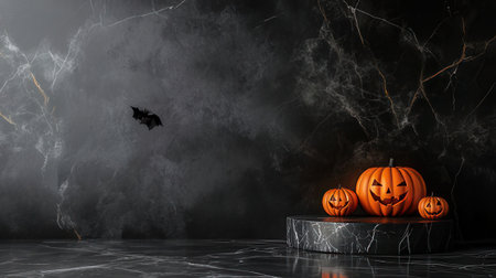 Halloween background with pumpkins and bats. 3d rendering.の素材