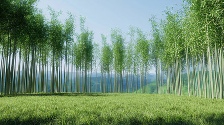 bamboo forest with blue sky background, 3d render illustration.の素材