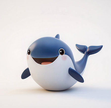 Cute cartoon whale isolated on white background with clipping path. 3d illustrationの素材