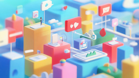 Social media concept. 3d illustration of social media concept background.の素材