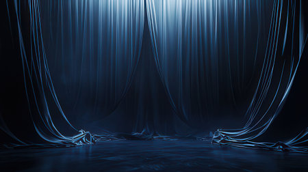 blue stage with curtains and spotlights, 3d rendering toned imageの素材