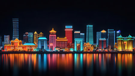 Cityscape of Qingdao at night.の素材