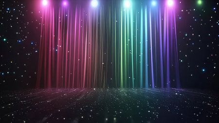 3d render, abstract background with glowing neon lines and sparkles.の素材