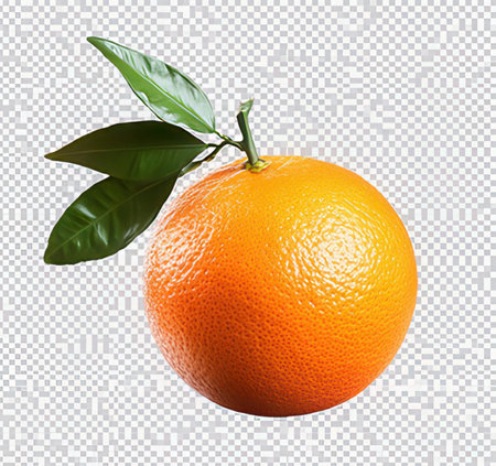 Orange fruit with leaves isolated on transparent background. Realistic vector illustration.の素材