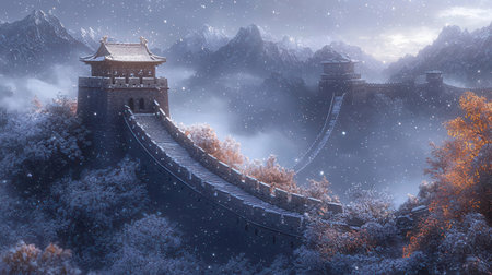 The Great Wall of China in the winter. 3D rendering.の素材
