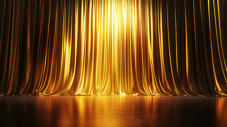 golden stage curtain background. 3d render, 3d illustrationの素材