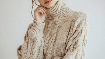 Young beautiful woman in a knitted sweater. Girl in a sweater on a white background.