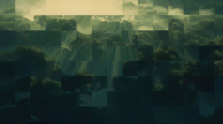 Illustration of abstract background with geometric shapes and sunbeams.