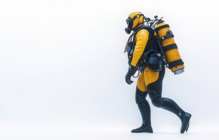 Scuba diver isolated on a white background. 3d rendering.の素材