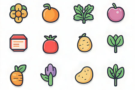 Fruit and vegetable icon set, color vector icons for your designの素材