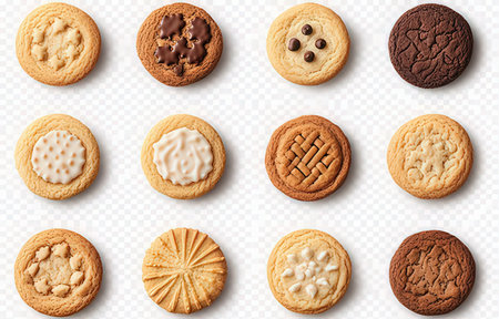 Set of different cookies isolated on white background. Top view. Vector illustration.の素材