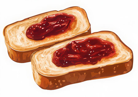 Bread with jam on a white background. Vector illustration of a sandwich.の素材