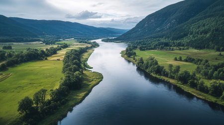 Aerial view of the river Katun in the Altai Republicの素材