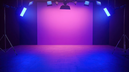 3d render of stage with lights and spotlights. Stage lightingの素材