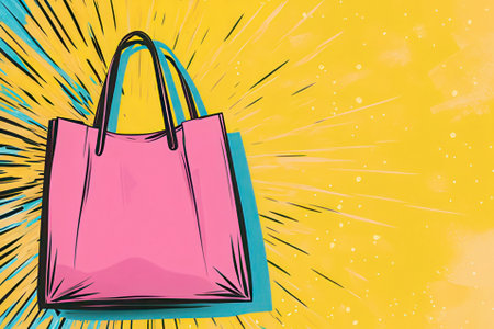 Illustration of a pink shopping bag on a grunge background.の素材