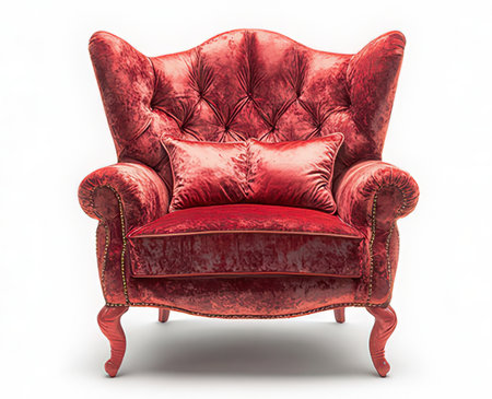 Classic red leather armchair with pillows on white background. 3d renderの素材