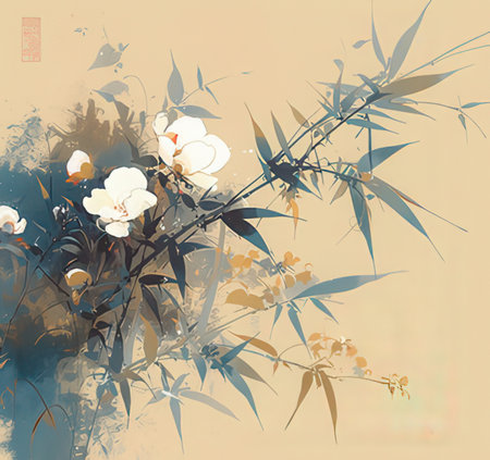 Vintage background with bamboo and white orchids. Vector illustration.の素材