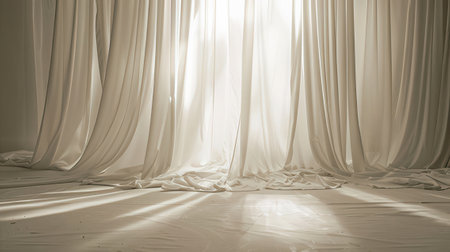 White curtain background. 3d render. Soft light and shadows.の素材