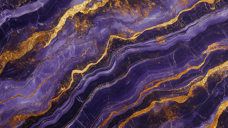 Marble abstract background with gold and purple veins. Liquid marble pattern.の素材