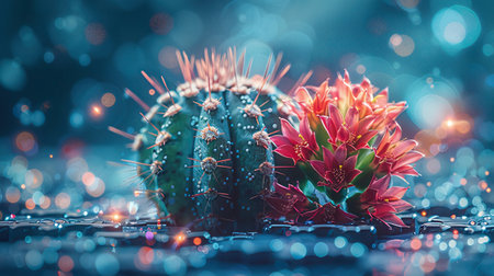 cactus with colorful bokeh background.の素材