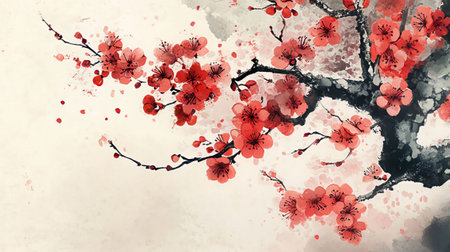 Watercolor cherry blossom tree. Cherry blossom background. Japanese style.の素材