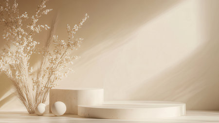 3d render of minimal product display podiums and dried flowers.の素材