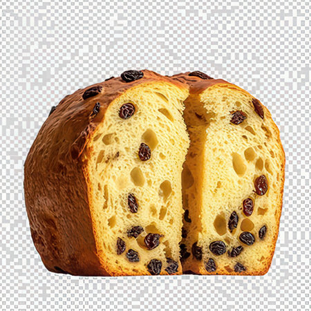 Realistic 3d render of raisin bread, isolated on transparent background.の素材