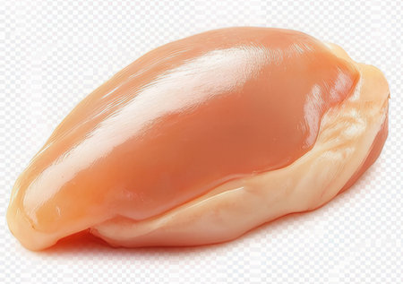 Raw chicken breast fillet isolated on transparent background. Top view.の素材