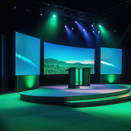 interior of the exhibition hall, illuminated by spotlights. 3d renderの素材