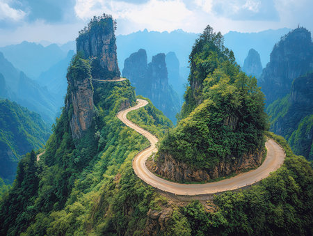 The winding road in the mountains of Zhangjiajie, Chinaの素材