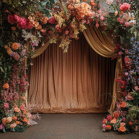 Wedding arch decorated with flowers and curtains. Wedding ceremony.の素材
