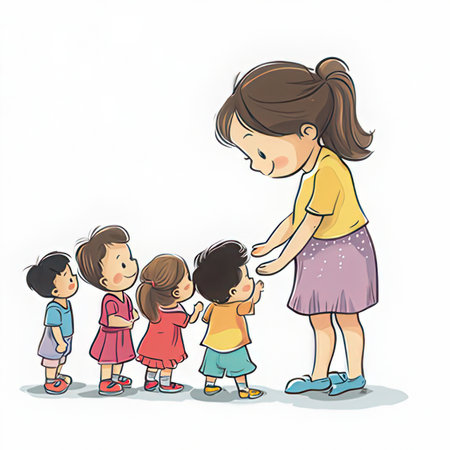Illustration of a little girl playing with her friends on a white backgroundの素材