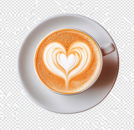 Cup of cappuccino with heart shape on transparent backgroundの素材