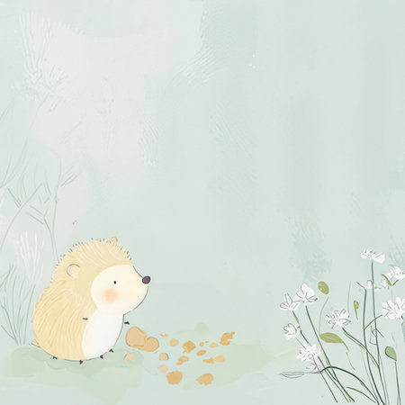 Cute hedgehog in the forest. Greeting card.の素材