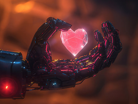 Robot hand holding heart. Artificial intelligence concept. 3D Renderingの素材