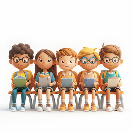 Group of kids with books on a white background. 3d rendering.の素材