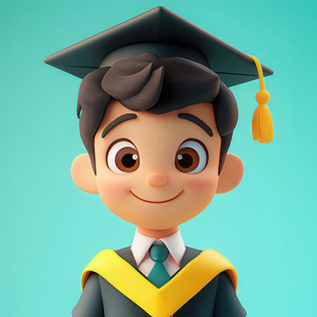 3D illustration of a graduation boy with a cap and diploma.の素材