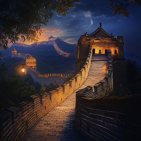 Majestic Great Wall of China at sunset, Beijing, Chinaの素材