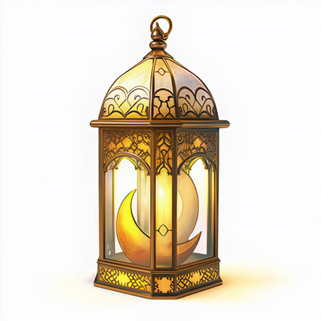 Ramadan Kareem lantern on white background. 3D rendering.の素材