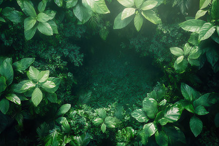 Top view of green leaves in the garden with copy space for textの素材