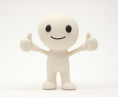3d illustration of white character with thumbs up gesture over white backgroundの素材