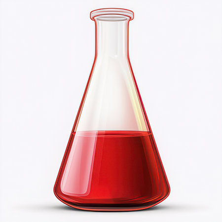 Chemical flask with red liquid on white background. Vector illustration.の素材