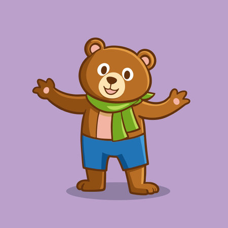 Cute teddy bear with scarf and shorts. Vector illustration.のイラスト素材