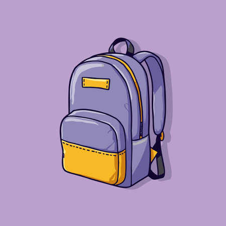 Vector illustration of a school backpack on a purple background. Back to school.のイラスト素材