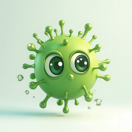 Cute green virus character with eyes and mouth. 3d renderingの素材