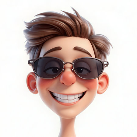 Young man with sunglasses on white background. 3d illustration. Cartoon style.の素材