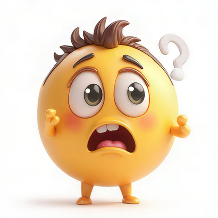 Sad emoticon with question mark and question mark on a white backgroundの素材
