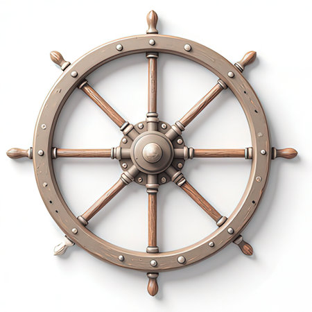 Steering wheel of a ship on a white background. 3d illustrationの素材