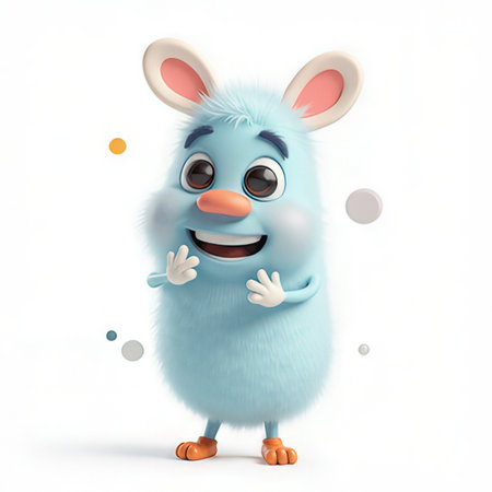 Happy easter bunny on white background, 3d render, illustrationの素材